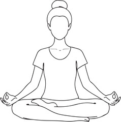 Woman Sitting in Yoga Meditation Pose Line Art lotus pose