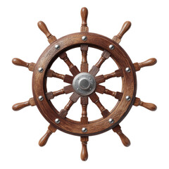 Aged wooden ship's wheel symbolizing nautical navigation and maritime tradition rendered on a