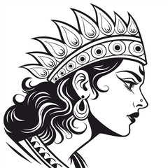 Vector art of profile of a hindu goddess with elaborate crown and jewelry