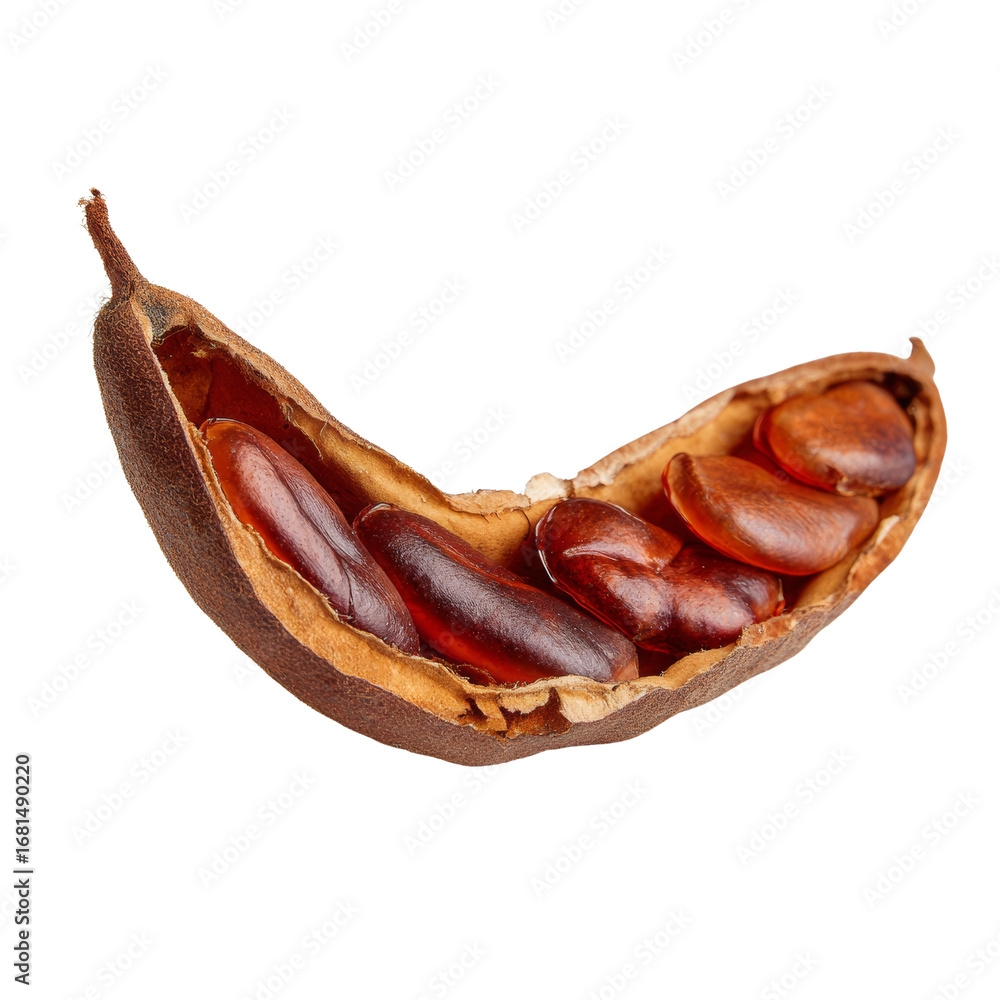 Aufkleber exotic tamarind fruit segment revealing seeds against a plain setting with an isolated view