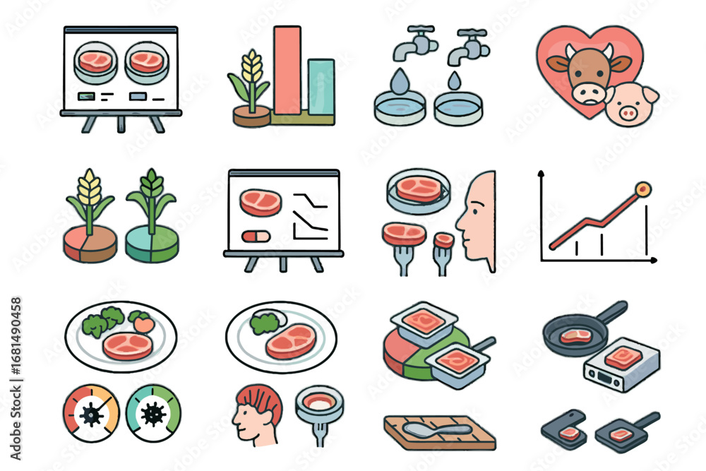 Poster usage time vector graph icon comparison shelf antibiotic over chart cultured meat