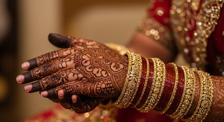 Bride's hands with henna and bangles