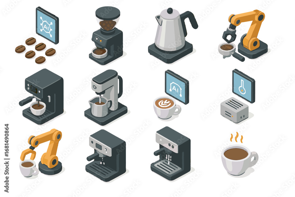 Poster gauge system ai coffee cup algorithm serving brewing heating precision icons icon