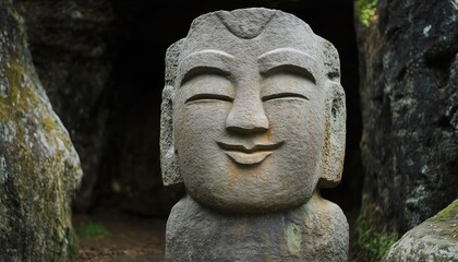 Fototapeta premium Stone Statue Of Dol Haleubang On Jeju Island, South Korea: A Iconic Symbol Of Jeju'S Culture And Tradition.