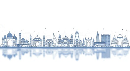 India skyline illustration with water reflection