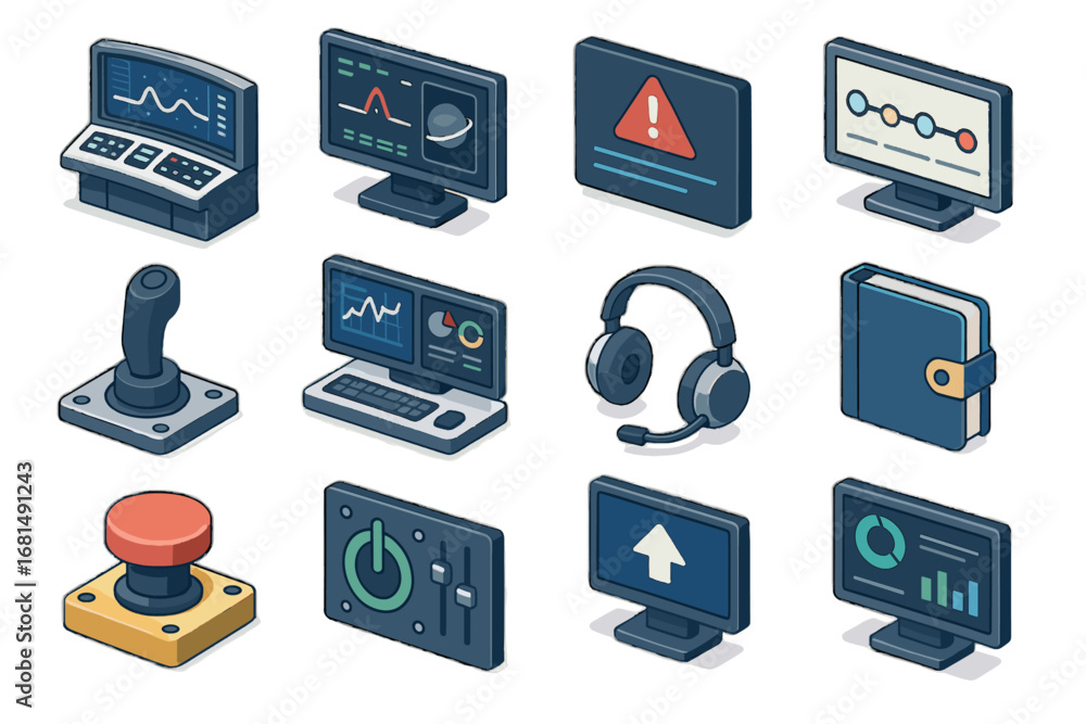 Poster alert icon workstation space vector control system command mission management logbook