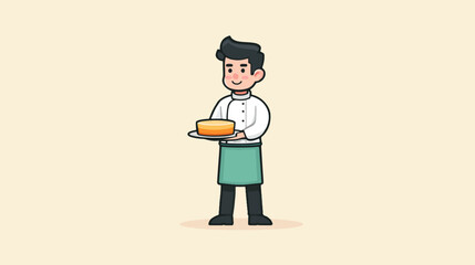 Cartoon chef holding cake illustration