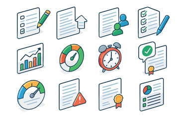 Icon quiz edtech submission peer review progress certificate collection plagiarism feedback vector