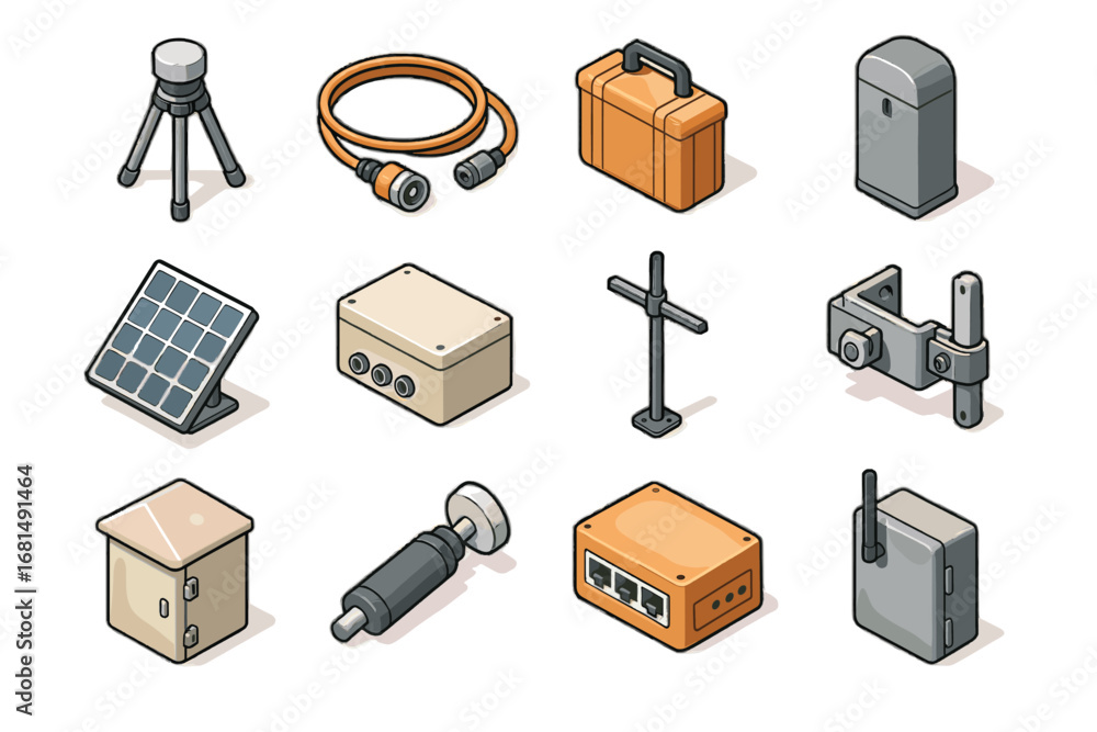 Poster panel icon tool volcanic access power connection vector supply sensor hub mounting