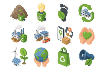 Reduction vector smart icons recovery reduced carbon resource icon awareness technology circular
