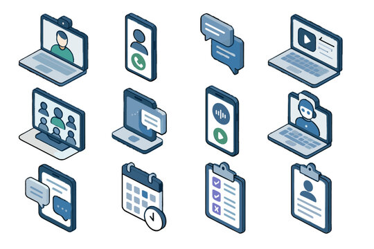 Webinar virtual icon chatbot booking email icons therapy digital vector survey session