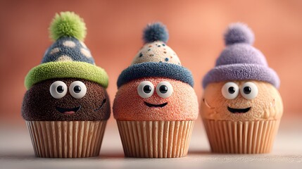 Cute winter cupcakes with hats and faces perfect for christmas holiday treat