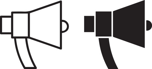 megaphone, loudspeaker icon, audio equipment, communication device, amplification, simple black and white illustration