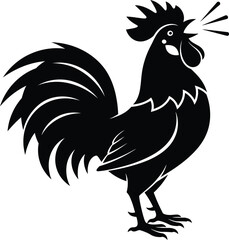 Fototapeta premium Crowing rooster vector illustration black and white design