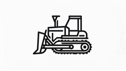 Fototapeta premium Modern Bulldozer Line Art Icon, Sleek Black Graphic on a Clean White Background