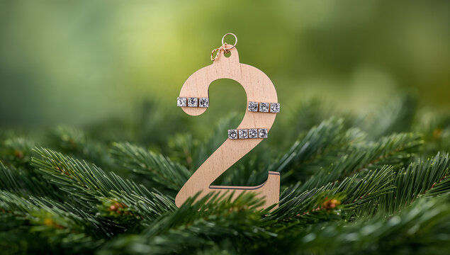 Decorative Wooden Number 2 Ornament on Pine Branch