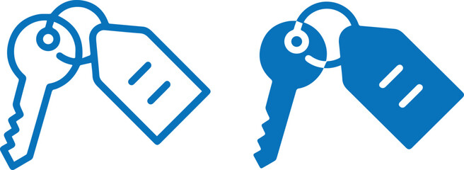blue keys, icon illustration, line art, flat design, minimalist  keys with price tags, minimalist, clean, simple design, vector graphics, conceptual, digital art