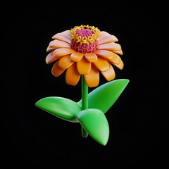 Floral Elegance: A vibrant cartoon-style illustration of a zinnia flower, featuring bright petals and detailed design, showcasing nature's beauty and artistic interpretation.