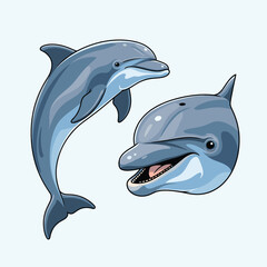 Dolphin Illustration Fullbody and Face