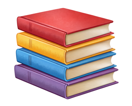A realistic stack of five colorful hardcover books ready for reading and learning