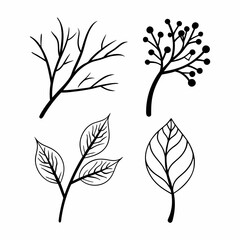 Eco Branches and Leaves Outline Icon Bundle