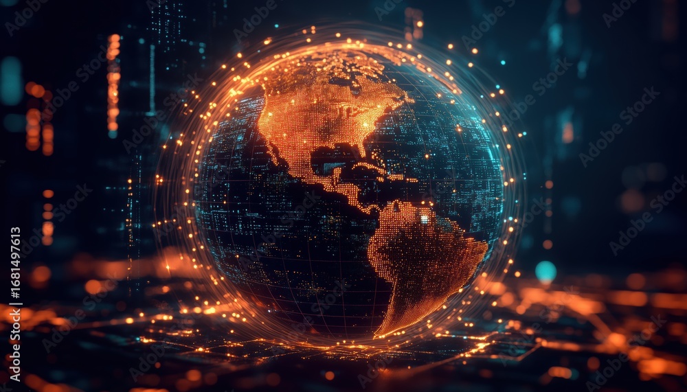 Aufkleber global technology image: a depiction of the globe using innovative technology, showcasing the interc