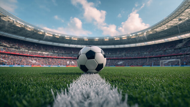 Soccer Ball at Center of Stadium with Spectacular View - Powered by Adobe