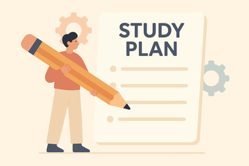 Flat design study plan concept with person holding pencil and checklist