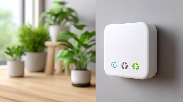 Dispositivo inteligente de hogar conectado montado en la pared, ideal para controlar el consumo de energ&iacute;a y agua en un entorno moderno