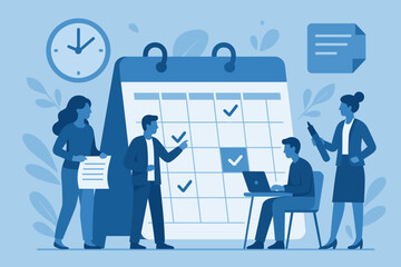 Fototapeta premium Team collaboration on project deadlines with calendar and office tools