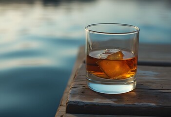 Whiskey on Dock: Refreshing Drink by Serene Water