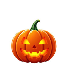 Brightly lit traditional carved Halloween pumpkin with smiling face and glowing interior for festive autumn holiday decoration and spooky celebration theme