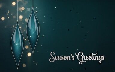 Elegant teal christmas ornaments with bokeh lights and season s greetings