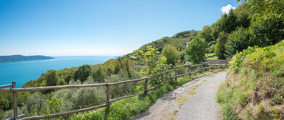 ridge way high above lake Gardasee, from Musaga to Gargnano village, italy