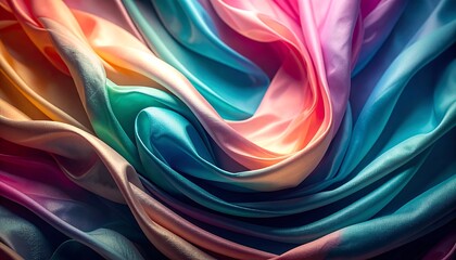 Abstract background of luxurious flowing multicolored silk fabric.