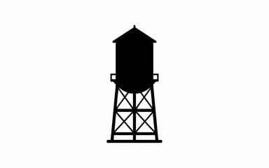 Naklejka premium Minimalist black silhouette of a water tower on a tall support structure.