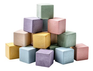 Pastel-colored wooden blocks stacked in a pyramid shape