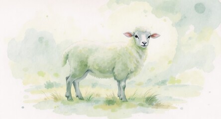 Fototapeta premium Watercolor lamb illustration as biblical symbol of innocence and sacrifice