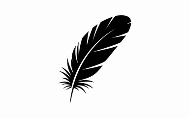 Obraz premium Minimalist black silhouette of a feather with fine details in the barbs and quill.