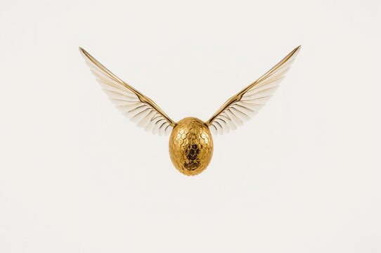 Golden snitch flying, white background, fantasy sport