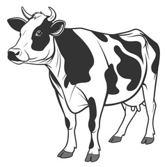 Vector art of a black and white holstein friesian cow standing, a common breed known for dairy production, isolated on white background