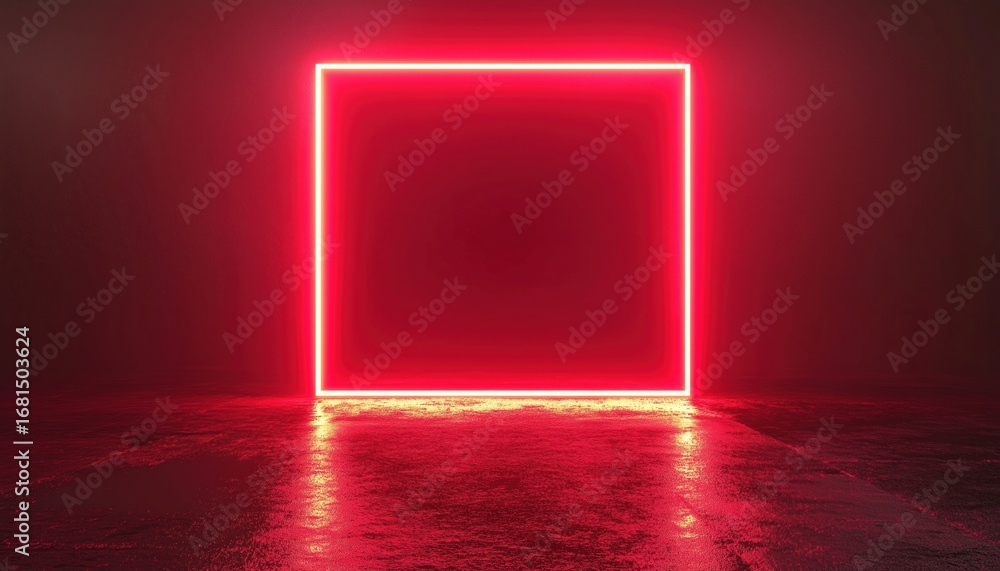 Aufkleber vibrant neon square frame with radiant effects on red background. empty glowing techno backdrop for 