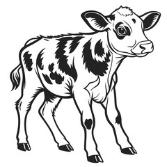 Vector art of a cute black and white holstein calf standing, isolated on white background