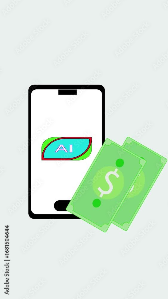 Aufkleber financial technology concept with ai and dollar icon on smartphone in vertical video. artificial int