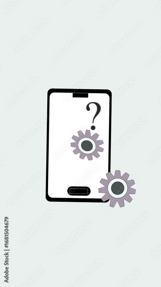 Poster smartphone ui animation with rotating gear icons representing system settings vertical video. animat