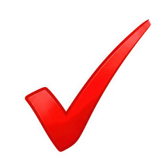 Red Check Mark Symbol with Glossy Finish on Black Background Representing Approval or Correctness isolated on a transparent background