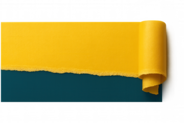 Crumpled yellow paper edge peeling back, exposing vivid teal surface beneath, presenting dramatic color contrast and textural interplay