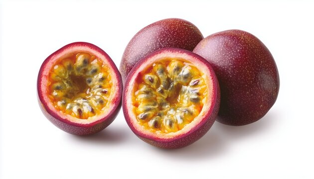 Passionate White Background With Fresh Passion Fruit - A Delicious And Vibrant Image Of Exotic Fruit On A Clean White Surface.