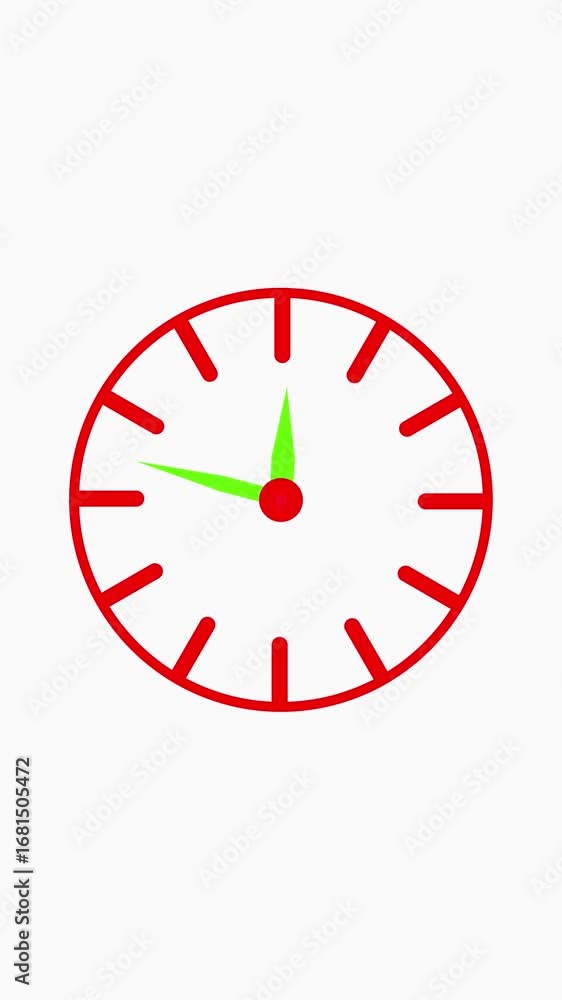Poster vertical video displaying simple clock design in red and green for time concept. simple minimalist r