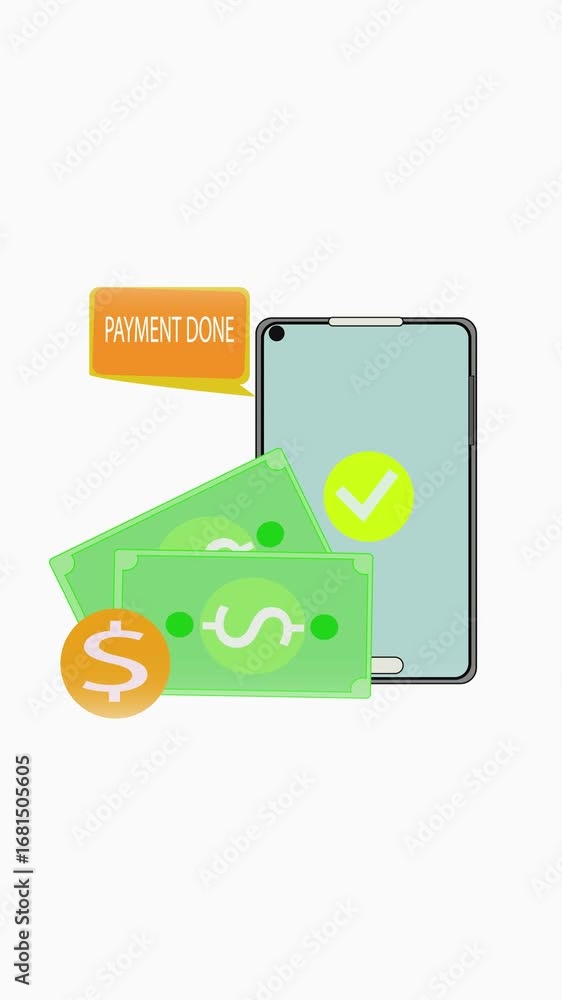 Poster vertical video featuring smartphone showing digital payment confirmation and alert. digital payment 